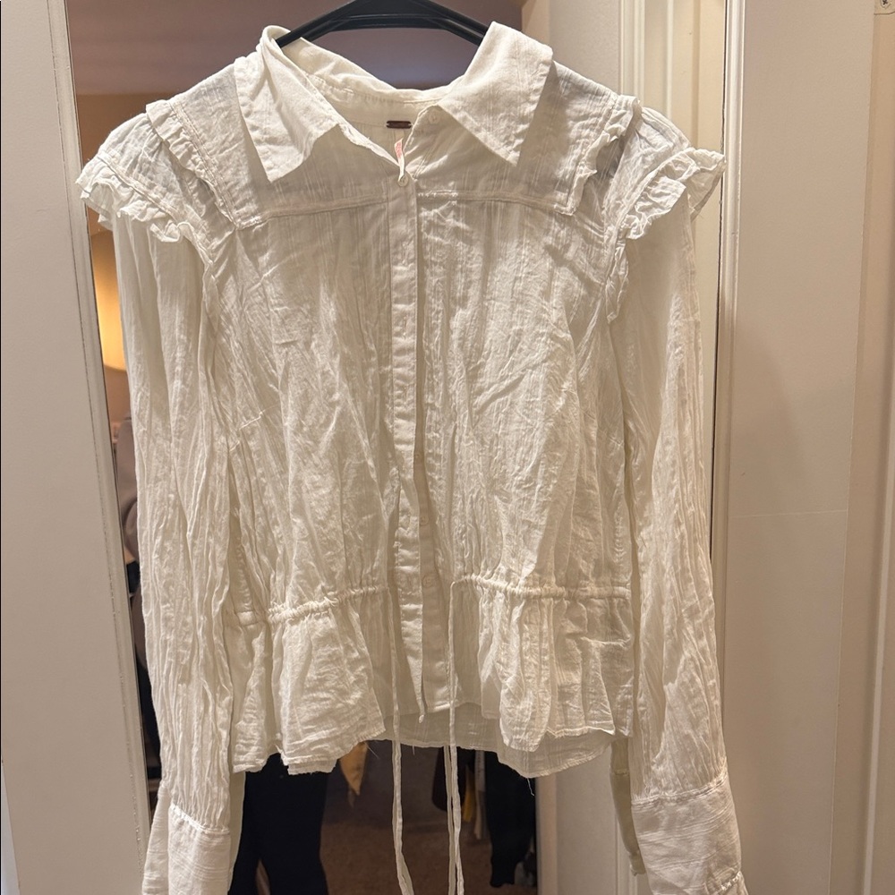 Free People Cream Ruffled Blouse